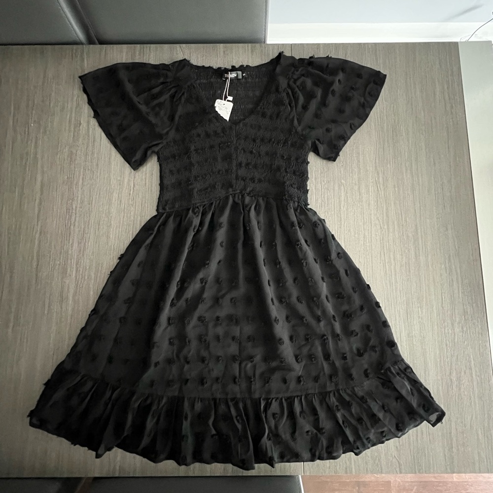 Tecrew Womens Smocked Short Sleeve V Neck Mini Dress